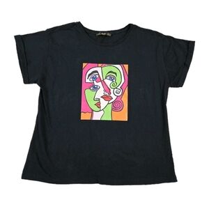 Bebe Plus Art To Wear T Shirt M Oversized Black Arsty Graphic Print Rolled Cuffs